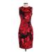 Calvin Klein Casual Dress - Sheath Crew Neck Sleeveless: Red Floral Motif Dresses - Women's Size 4