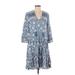 H&M L.O.G.G. Casual Dress - Popover: Blue Floral Motif Dresses - Women's Size 0