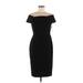 Calvin Klein Cocktail Dress - Sheath Off The Shoulder Short sleeves: Black Solid Dresses - Women's Size 8