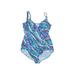 Croft & Barrow One Piece Swimsuit: Blue Damask Swimwear - Women's Size 18