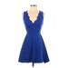 Love Ady Casual Dress - Fit & Flare: Blue Solid Dresses - Women's Size Small