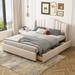 Upholstered Platform Bed with Wingback Headboard and 4 Drawers, No Box Spring Needed, Linen Fabric, Queen Size