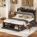 Wood Queen Size Platform Bed with Storage Headboard, Shoe Rack and 4 Drawers