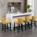 Contemporary Velvet Upholstered Wing-Back Barstools with Button Tufted Decoration and Wooden Legs, and Chrome Nailhead Trim