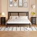 3-Pieces Bedroom Sets Full/Queen Size Wooden Platform Bed with Natural Rattan Headboard, Nightstands Set of 2 with 3 Drawers