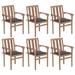 vidaXL Stackable Patio Chairs with Cushions 6 pcs Solid Teak Wood - 22.8" x 19.7" x 35"