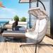 Indoor Outdoor Swing Egg Chair,UV Resistant Black Cushion Hanging Chair with Wicker Rattan Frame