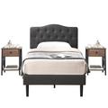 Trent Austin Design® Kempst Bed & Nightstand 3 Piece Bedroom Set Upholstered/Metal in Brown | Twin | Wayfair 1874373528154A998670D95B9EC9E71A