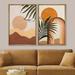 wall26 Mid-Century Palm Leaf Geometric Landscape Abstract Shapes Modern Art Wall Decor Artwork Bohemian Framed On Canvas 2 Pieces Print | Wayfair