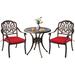 Bloomsbury Market 3 Piece Patio Bistro Set Outdoor Cast Aluminum Dining Set 2 Cushion Chairs & 1 Umbrella Table | 30.7 W x 30.7 D in | Wayfair