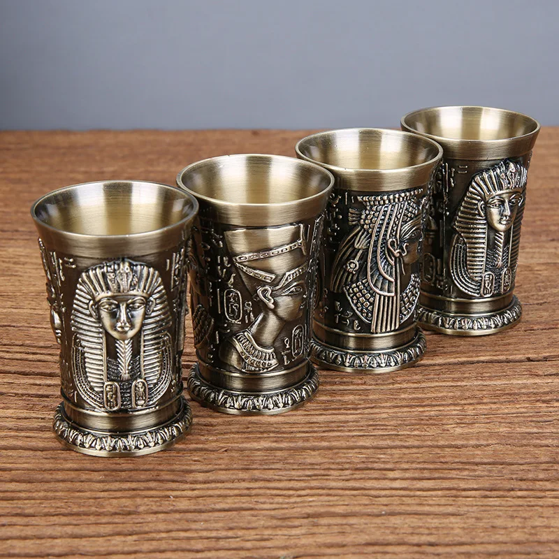 Ich Stück Bronze Metall Vintage ägyptischen Schnaps glas kreative Wein becher personal isierte Glas Trinkbar Geschenk für Whisky 40ml Image