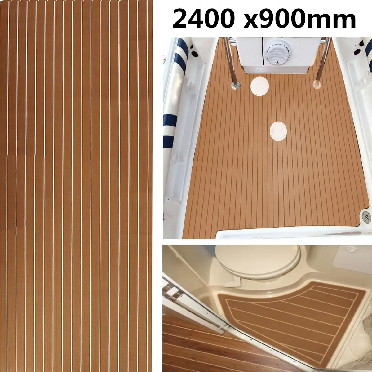 2400 x 900/600 mm brauner EVA-Schaum für Boote, Bodenbelag, Kunst-Teak-Terrassendielen, Polster für Yacht, Auto, Marine, Boot, Dekor, rutschfeste Matte