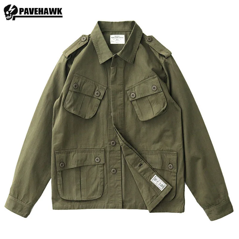 Multi Pocket M43 Cargo Jacke Herren Frühling Herbst American Vintage Taktische Mäntel Reverskragen Lässige Mode Outwear Grün