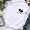 Mode Disney Mickey Maus Haha Druck Frauen T-shirt Cartoon Grafik Top T Shirt Kurzarm Oansatz