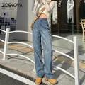 ZOENOVA Harajuku Streetwear moda retrò donna Jeans a vita alta larghi pantaloni larghi in Denim