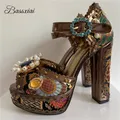 Chaussures de Banquet à plate-forme haute en strass pour femmes sandales d'été à talon épais en