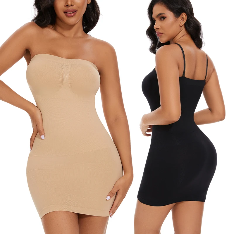Sexy Voll Slip Shapewear Frauen Kleid Off Schulter Bodycon Liebsten Unterkleid Glatte Kompression Body Shaper Abnehmen Taille Image