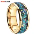 Gold Tungsten Wedding Ring for Men Women Galaxy Series Opal Inlay