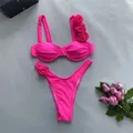 Maillot de bain à armatures pour femmes ensemble deux pièces sexy 3D fleur rose rouge push