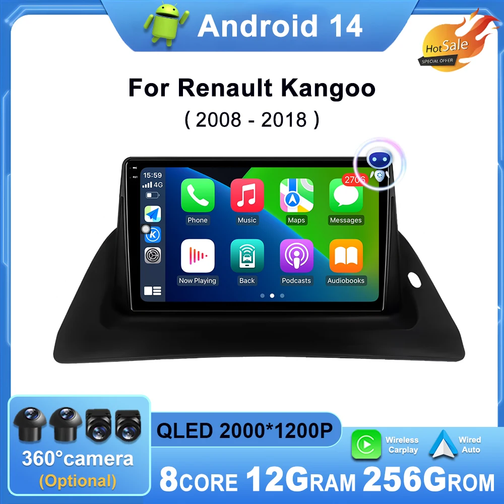 Autoradio sans fil Android 14, CarPlay, écran QLED, lecteur vidéo, No 2 Din, DVD, BT, limitation d