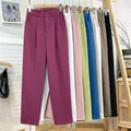 Pantalon Droit Vintage Multicolore pour Femme Taille Haute Couleur Unie Décontracté Chic Mode