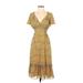 Max Studio Casual Dress - Wrap: Yellow Paisley Dresses - Women's Size X-Small