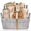 Spa Gift Basket - MGF3 Bath and Body Set with Vanilla Fragrance by Lovestee - Gift Basket Includes Shower Gel Body Lotion Hand Lotion Bath Salt Eva Sponge and a Bath Puff