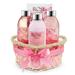 Heart Pink Rose Spa MGF3 Bath and Body Gift Basket for Women with Shower Gel Bubble Bath and Body lotion and Bath Salt Bath Gift Set