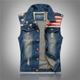 Men's Gilet Denim Vest Daily Wear Vacation Going out Fashion Basic Spring Fall Button Pocket Cotton Blend Comfortable National Flag Single Breasted Lapel Regular Fit Blue Vest