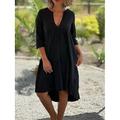 Damen Schwarz Blau Orange Sommer Frühling Midikleid Leinen-inspirierte Kleider Baumwoll-Leinenkleid A Linie Kleid Lässig Urlaub Lässiger Schnitt Einfach V-Ausschnitt
