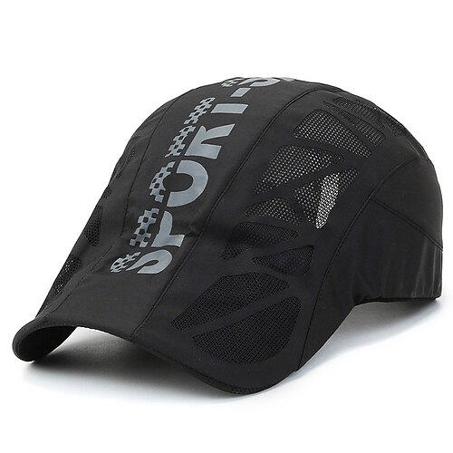 Herren Baskenmütze Sonnenhut Kappe Schwarz Marineblau 100% Baumwolle Gitter Modisch Brautkleider schlicht Strasse Täglich Buchstabe Einstellbar Sonnenschutz Atmungsaktiv Image