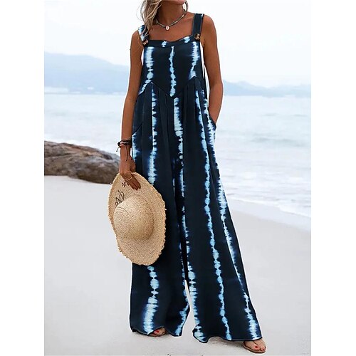 Damen Normal Jumpsuit Brautkleider schlicht Batik Ärmellos Quadratischer Ausschnitt Tasche Bedruckt Strasse Täglich Regular Fit Schwarz Rosa Blau Sommer Image