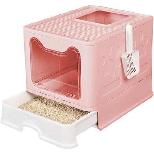 Katzentoilette mit Abnehmbarem Tablett,Streuschaufel,41×51×38cm,Sakura-Pulver