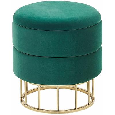 Pouf Grün/Gold 42 cm Höhe mit Stauraum Samtstoff goldener Unterteil runde Form Wohnzimmer Image