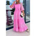 Per donna Abito estivo Abito da ospite di nozze Boho Abito da sposa in pizzo bianco Vestito maxi con manica Elegante A V Mezza manica Bianco Rosa Viola Colore