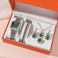 brillant dames montres cadeaux ensemble avec diamant décoré bracelet collier bague boucles d'oreilles bijoux de mode de luxe vert jade quartz poignet montre pour femme or rose 5 pièces/ensemble