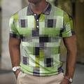 Homme POLO Polo gaufré Polo à revers Polos boutonnés Tee Shirt Golf Plaid Imprimés Photos Géométrie Col rabattu Bleu vert Jaune Bleu Vert Gris Extérieur Plein Air Manche Courte Imprimer Vêtement Tenue