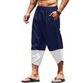 Homme Pantalon en lin Pantalon pantalon été Pantalon de plage Poche Cordon Taille elastique Bloc de couleur Confort Respirable Mollet du quotidien Vacances Plage Hawaïen Bohème Vert militaire Noir