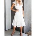 Robe d'été Robe de mariée en dentelle blanche Femme Robe mi-longue Bordure à volants avec manche Plein Air Vacances Décontractées Trapèze Col V Manche Courte Standard Blanche S M L XL 2XL