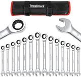 2024 New 14-Piece Wrench Set Ratcheting Wrench Set Metric 6-19mm Fixed Head Ratcheting Combination Wrenchs Chrome Vanadium Steel with Storage Bag for truck/garage projects etc.