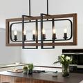 6 Lights Farmhouse Chandelier Dinning Room Light Fixtures Over Table Rectangle Wood Chandelier for Dinning Room Adjustable Height Kitchen Island Lighting Large Hanging Pendant Light Fixtures