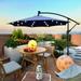 10FT Outdoor Patio Umbrella with Solar Powered LED Light Cantilever Umbrella with 8 Ribs with Crank and Cross Base Hanging Offset Umbrella for Garden Backyard Swimming Pool Navy Blue