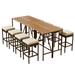 Capri 10-Piece Outdoor Dining Table Set High-Dining Bistro Set Bar Height Table and 8 Stools with Cushions All-Weather Patio Furniture Brown