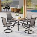 simple 5 Pieces Patio Dining Set Outdoor Furniture Set with 37 Square Black Metal Table and 4 Padded Textilene Fabric Swivel High Back Chairs for Garden Poolside Backyard Porch