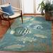 Marina Indoor/Outdoor Power Loomed Synthetic Blend Low Profile Area Rug - Transitional Graphic Coastal Animal Colorful (Fish Aqua) (6 6 X 9 4 )