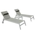 Outdoor Patio Loungers 3 Piece Set Aluminium Pool Loungers with Side Table and Wheels Modern Sun Loungers with Adjustable Backrest Position and Headrest for Beach Pool and Balcony Grey