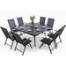 & William 9 Pieces Patio Dining Furniture for 6-8 People Outdoor PE Rattan Chairs and Expandable Rectangle Metal Table Set Modern Outside Dining Set with Cushions for Porch Backyar