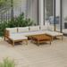 simple Furniture Sets 5 Piece Patio Lounge Set with Cream Cushion Solid Acacia Wood Outdoor Benches Outdoor Tables for Conversation Dining