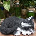 Dinmmgg Desktop Ornament Garden Sleeping Cat Statue Garden Collection Resin and Stone Decorative Garden