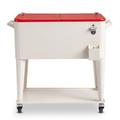 YAPENG 80-Quart Outdoor Rolling Cooler Cart with Dual-Sided Lid BBQ Cart with Bottle Opener & Shelf Portable Garden Beverage Cart White Red